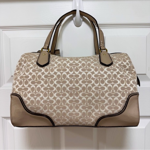 Coach Poppy Signature East West Satchel Champagne Tan Patent Leather - Picture 5 of 11